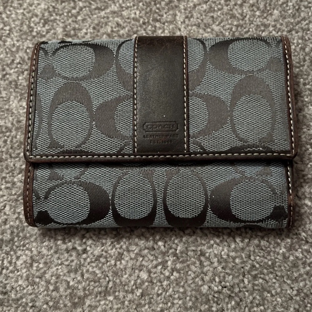 Coach Wallet Trifold Blue And Brown